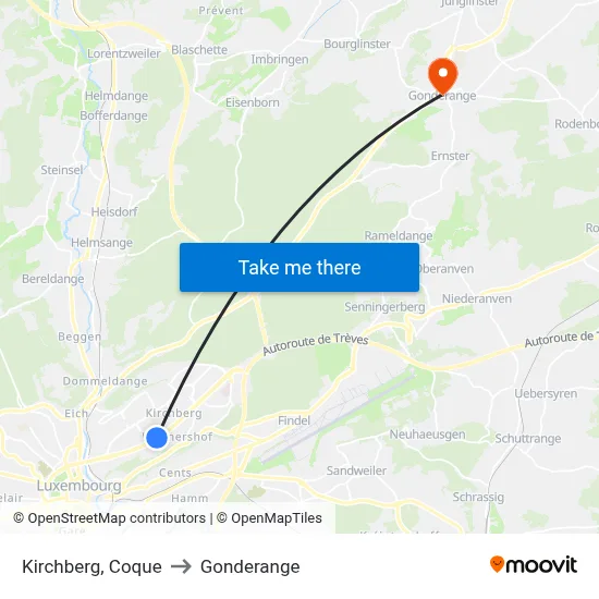 Kirchberg, Coque to Gonderange map