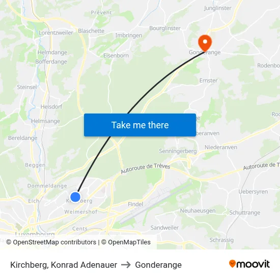 Kirchberg, Konrad Adenauer to Gonderange map