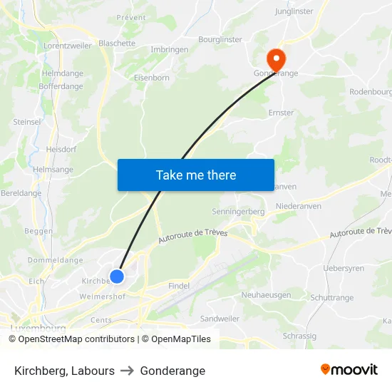 Kirchberg, Labours to Gonderange map