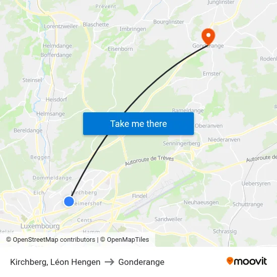 Kirchberg, Léon Hengen to Gonderange map