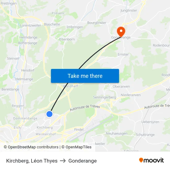 Kirchberg, Léon Thyes to Gonderange map