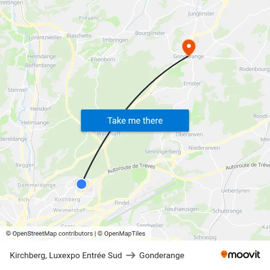 Kirchberg, Luxexpo Entrée Sud to Gonderange map