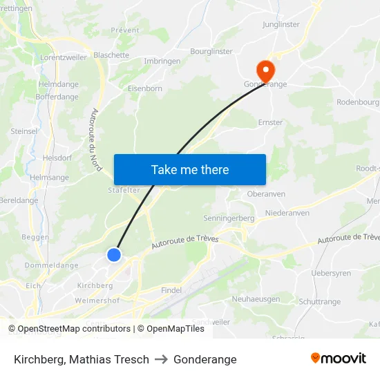 Kirchberg, Mathias Tresch to Gonderange map