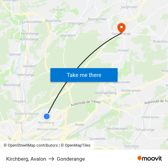 Kirchberg, Avalon to Gonderange map