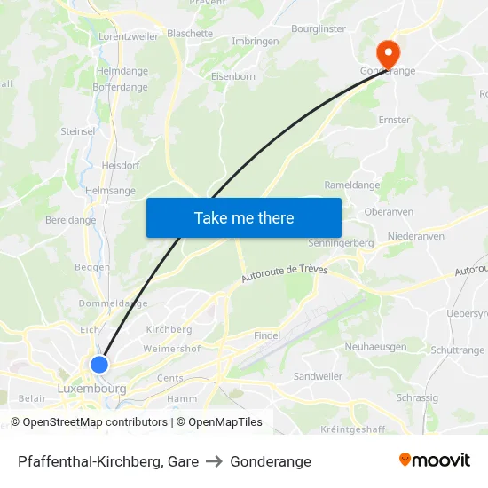 Pfaffenthal-Kirchberg, Gare to Gonderange map