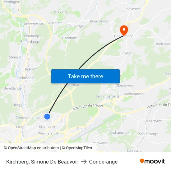 Kirchberg, Simone De Beauvoir to Gonderange map
