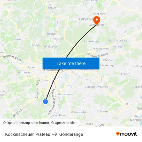 Kockelscheuer, Plateau to Gonderange map