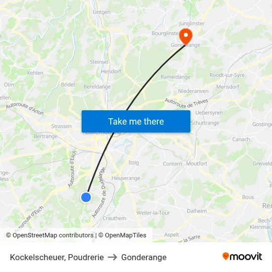 Kockelscheuer, Poudrerie to Gonderange map