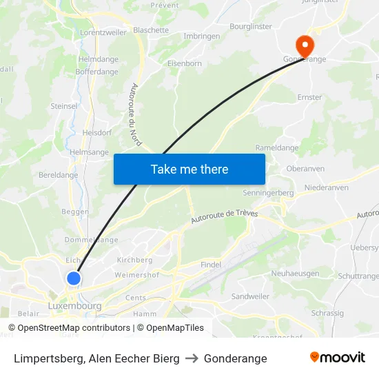 Limpertsberg, Alen Eecher Bierg to Gonderange map