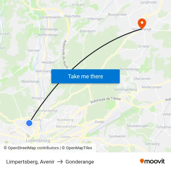 Limpertsberg, Avenir to Gonderange map