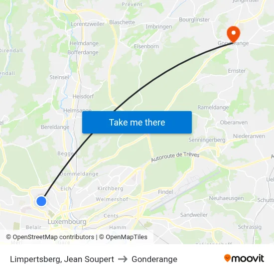 Limpertsberg, Jean Soupert to Gonderange map