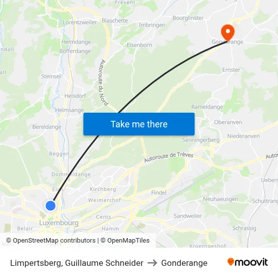 Limpertsberg, Guillaume Schneider to Gonderange map