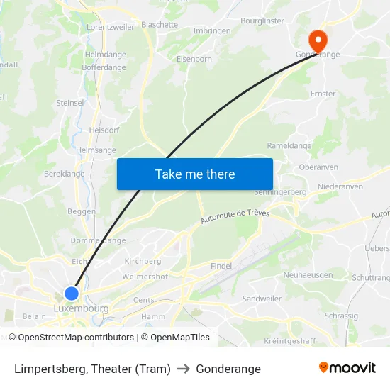 Limpertsberg, Theater (Tram) to Gonderange map