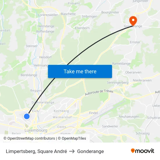 Limpertsberg, Square André to Gonderange map