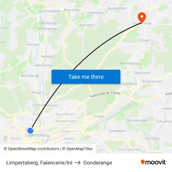Limpertsberg, Faïencerie/Inl to Gonderange map
