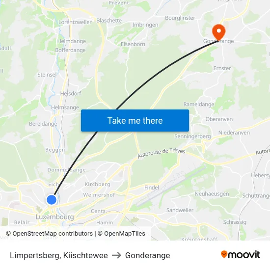 Limpertsberg, Kiischtewee to Gonderange map