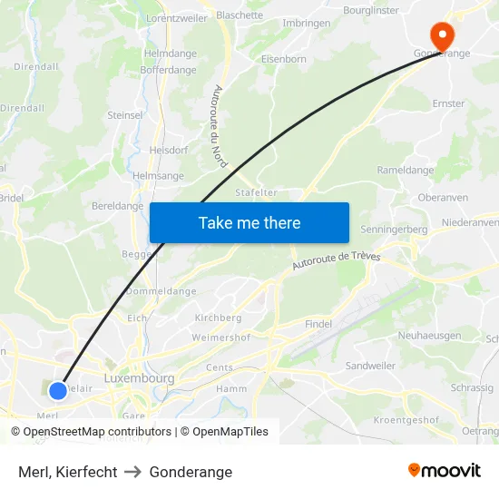 Merl, Kierfecht to Gonderange map