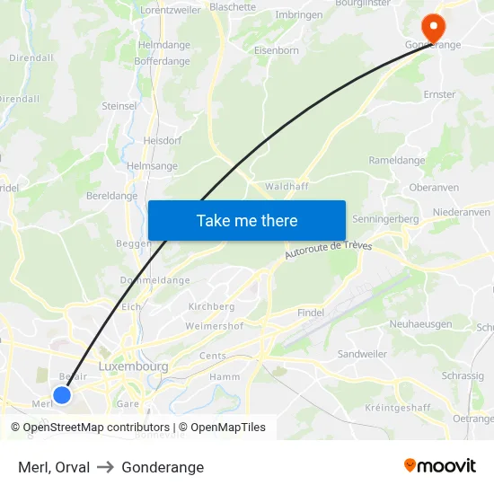 Merl, Orval to Gonderange map