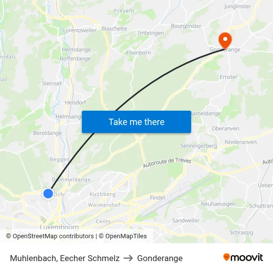 Muhlenbach, Eecher Schmelz to Gonderange map