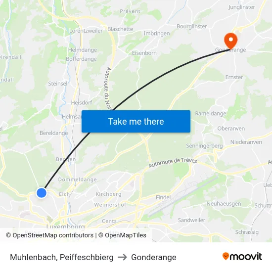 Muhlenbach, Peiffeschbierg to Gonderange map