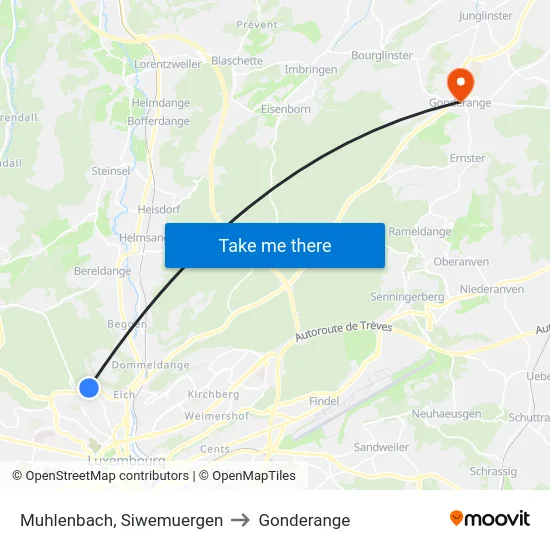 Muhlenbach, Siwemuergen to Gonderange map