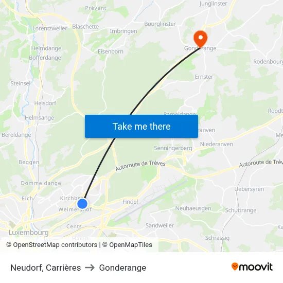 Neudorf, Carrières to Gonderange map