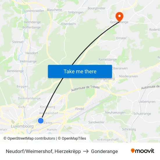 Neudorf/Weimershof, Hierzekrëpp to Gonderange map