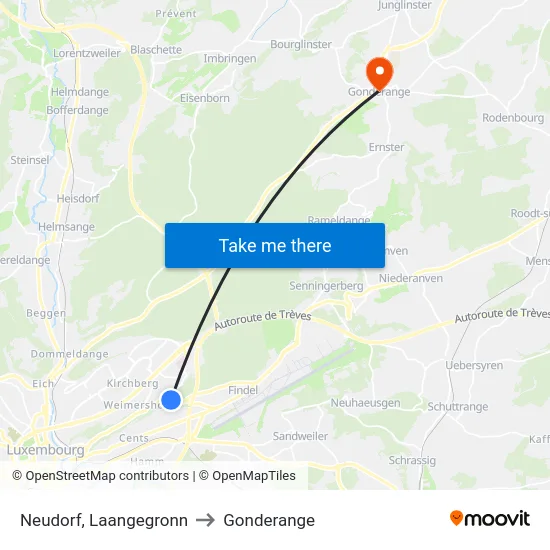 Neudorf, Laangegronn to Gonderange map