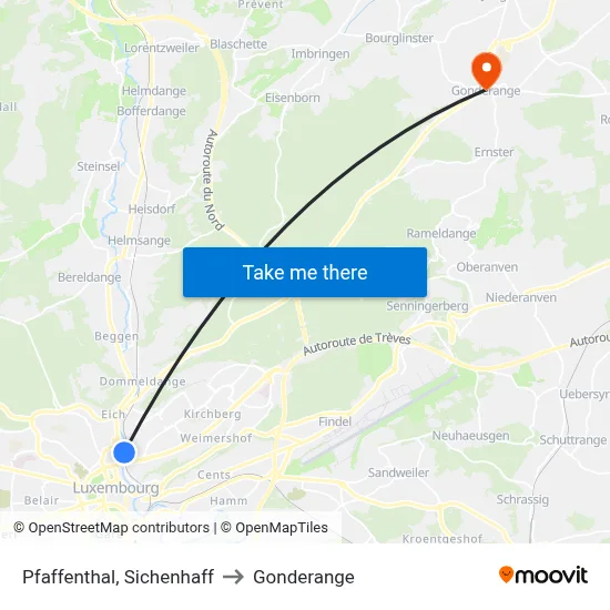 Pfaffenthal, Sichenhaff to Gonderange map