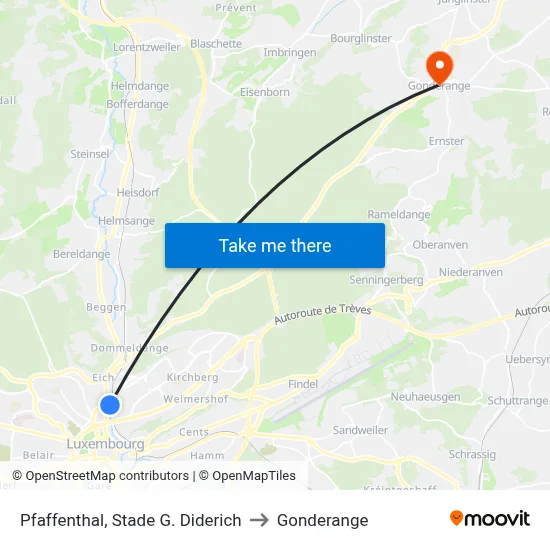 Pfaffenthal, Stade G. Diderich to Gonderange map