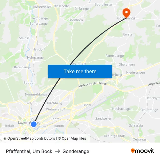 Pfaffenthal, Um Bock to Gonderange map