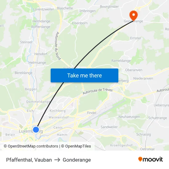 Pfaffenthal, Vauban to Gonderange map