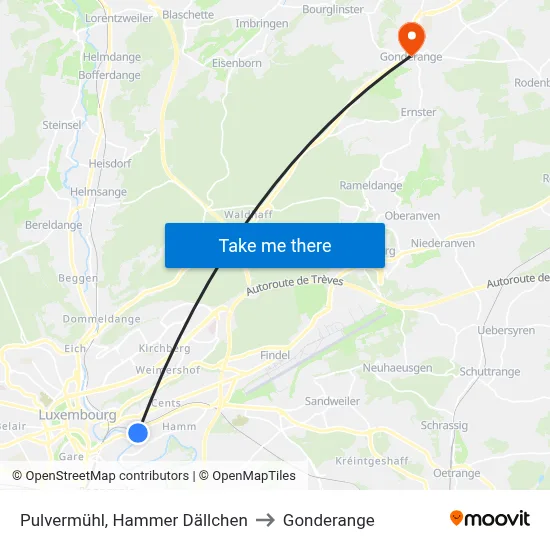 Pulvermühl, Hammer Dällchen to Gonderange map