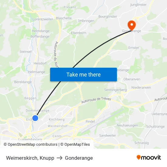 Weimerskirch, Knupp to Gonderange map