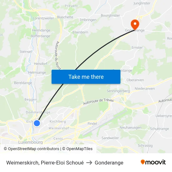 Weimerskirch, Pierre-Eloi Schoué to Gonderange map