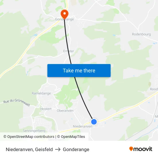 Niederanven, Geisfeld to Gonderange map
