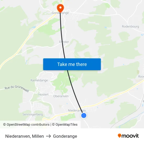 Niederanven, Millen to Gonderange map