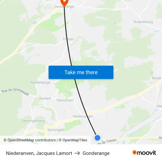 Niederanven, Jacques Lamort to Gonderange map