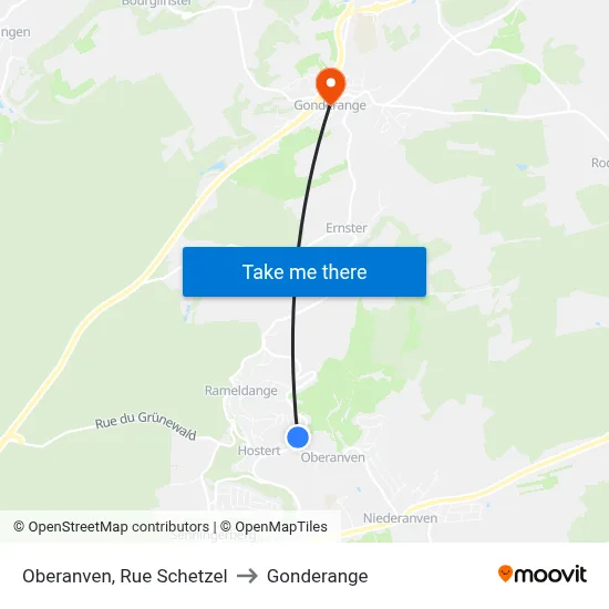 Oberanven, Rue Schetzel to Gonderange map