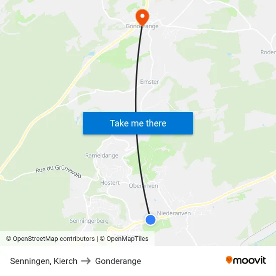 Senningen, Kierch to Gonderange map