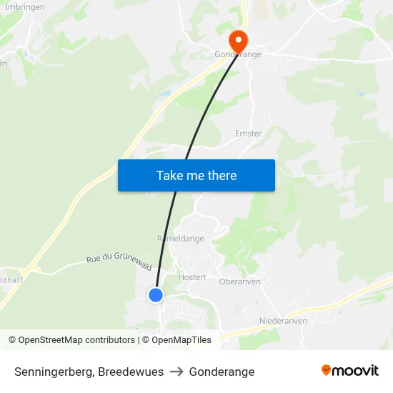 Senningerberg, Breedewues to Gonderange map