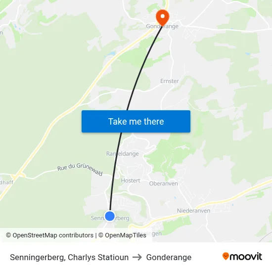 Senningerberg, Charlys Statioun to Gonderange map