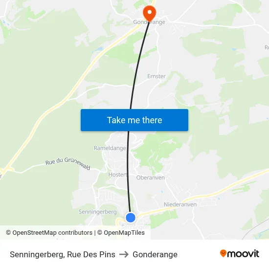 Senningerberg, Rue Des Pins to Gonderange map
