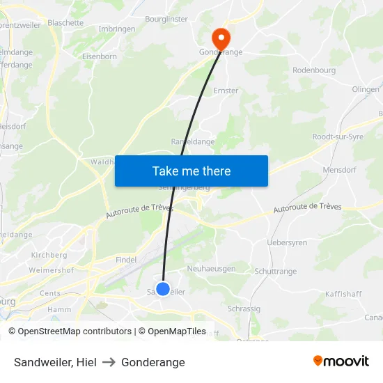 Sandweiler, Hiel to Gonderange map
