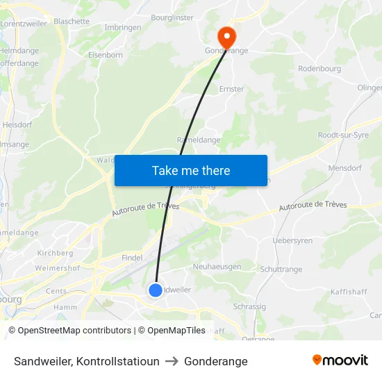 Sandweiler, Kontrollstatioun to Gonderange map
