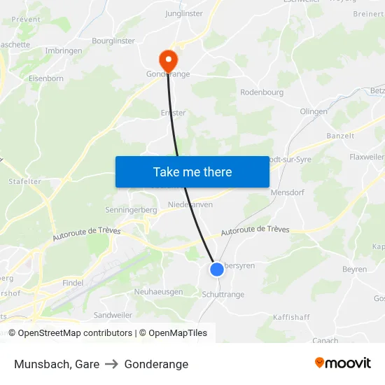 Munsbach, Gare to Gonderange map