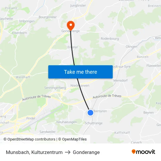 Munsbach, Kulturzentrum to Gonderange map