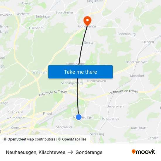 Neuhaeusgen, Kiischtewee to Gonderange map