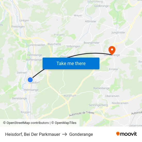 Heisdorf, Bei Der Parkmauer to Gonderange map