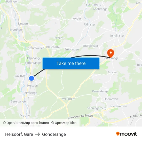 Heisdorf, Gare to Gonderange map